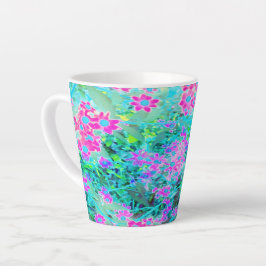マゼンタとロイヤルブルーの美しい庭の花 カフェラテマグ