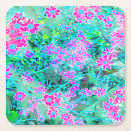 マゼンタとロイヤルブルーの美しい庭の花 スクエアペーパーコースター