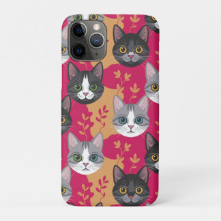 マゼンタと植物の葉の子猫 iPhone 11 PROケース