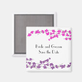 マゼンタと紫の花が日付を保存 マグネット (正面/裏面)