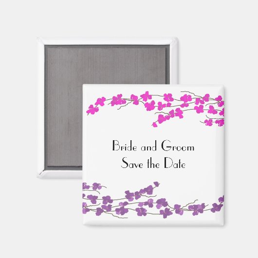マゼンタと紫の花が日付を保存 マグネット (正面/裏面)