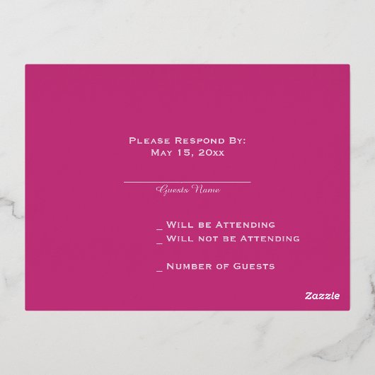 マゼンタと銀箔のウェディングRSVPカード 箔シーズンポストカード (裏面)