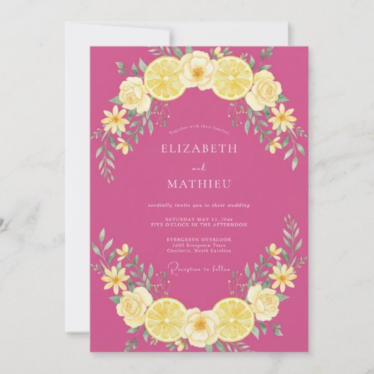 マゼンタのさわやかな柑橘の夏の結婚式 招待状 (正面)