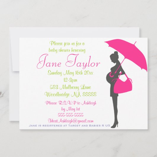 マゼンタのシルエットベビーシャワー招待状 招待状 (正面)