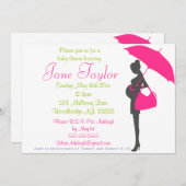 マゼンタのシルエットベビーシャワー招待状 招待状 (正面/裏面)