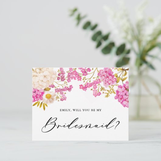 マゼンタのハイドランジア あなたは私のブライズメイドになってくれますか カード (スタンド正面)