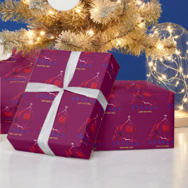 マゼンタのハッピークリスマス ラッピングペーパー