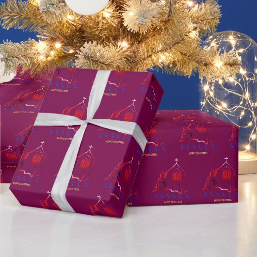マゼンタのハッピークリスマス ラッピングペーパー (クリスマス)