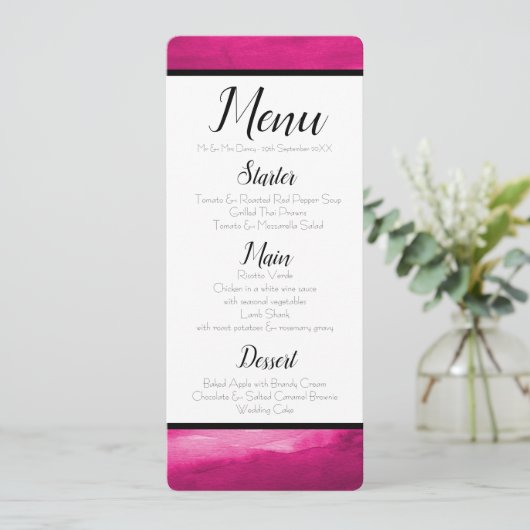 マゼンタのピンクの水彩画メニュー 招待状 (スタンド正面)