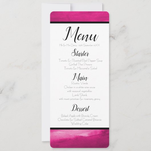 マゼンタのピンクの水彩画メニュー 招待状 (正面)