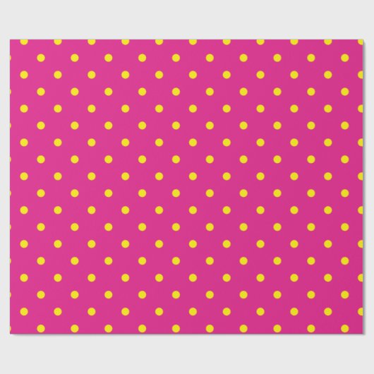 マゼンタのピンク色の背景に黄色の水玉模様。 ラッピングペーパー (フラット)