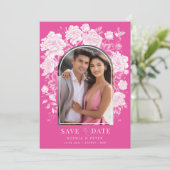 マゼンタのフローラチャイノエリー結婚式の日付の保存 招待状 (スタンド正面)