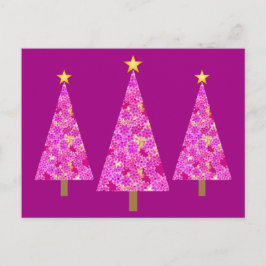 マゼンタのフローラモダンクリスマスツリー シーズンポストカード