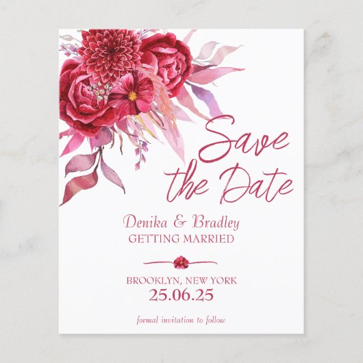 マゼンタのブルゴーニュバラは日付の予算招待状を節約 (正面)