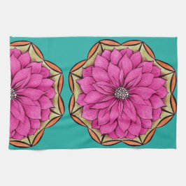 マゼンタのポインセチアのデザイン キッチンタオル