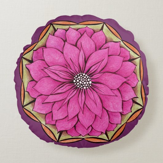 マゼンタのポインセチアのデザイン ラウンドクッション (正面)