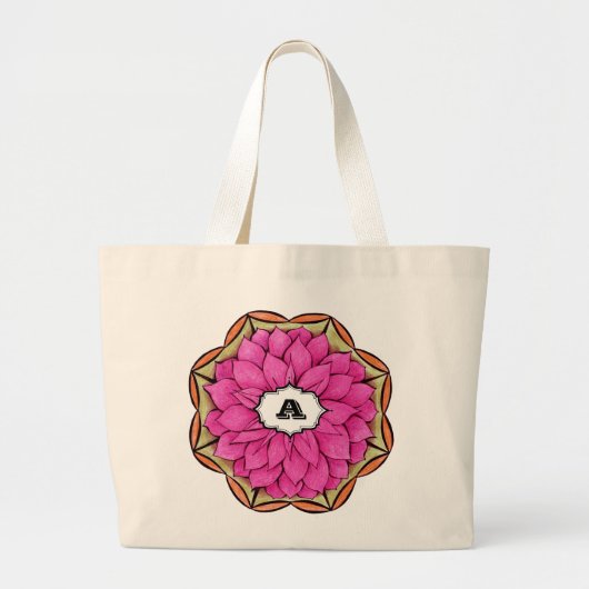 マゼンタのポインセチアのデザイン ラージトートバッグ (正面)