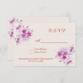 マゼンタのモダンな花柄RSVPの招待状 出欠カード (正面/裏面)