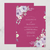 マゼンタのライラックの葉の優しいユーカリの結婚式 招待状 (正面/裏面)