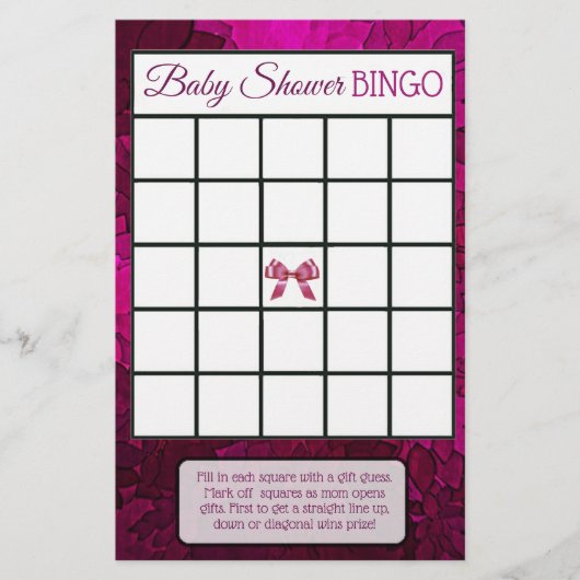 マゼンタのリボンと足跡の女の子のベビーシャワーゲーム チラシ (正面)