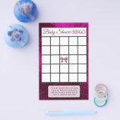 マゼンタのリボンと足跡の女の子のベビーシャワーゲーム チラシ (シングル)