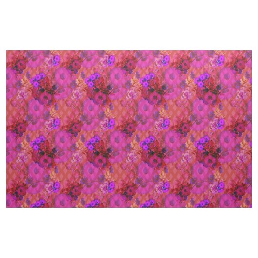 マゼンタのレトロの花の生地 ファブリック (ファットクウォーター)