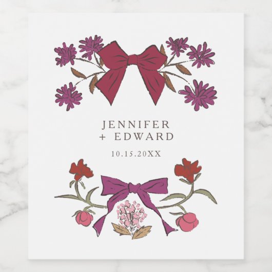 マゼンタの弓と花結婚の数 ワインラベル (シングルラベル)