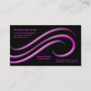 マゼンタの斜めの渦巻の黒い背景 名刺