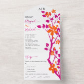 マゼンタの枝とオレンジの花のイニシャル結婚ズ オールインワン招待状 (内側)
