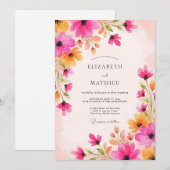 マゼンタの歓喜の夏の結婚式 招待状 (正面/裏面)