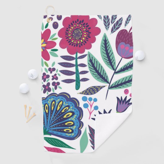 マゼンタの民芸の花柄パターン ゴルフタオル (インサイチュ)