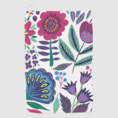 マゼンタの民芸の花柄パターン ゴルフタオル (正面)