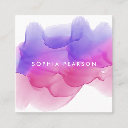マゼンタの水彩色ブロ スクエア名刺 (正面)