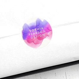 マゼンタの水彩色ブロ ラウンドシール