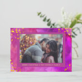 マゼンタの水色のクリスマス(金ゴールド付き) | フォト シーズンカード (スタンド正面)