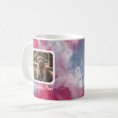 マゼンタの水色スプラッシュと（ばちゃばちゃ）跳ねるフォトマグ コーヒーマグカップ (正面左)