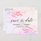 マゼンタの水葉色の結婚式日付の保存 ポストカード (正面/裏面)