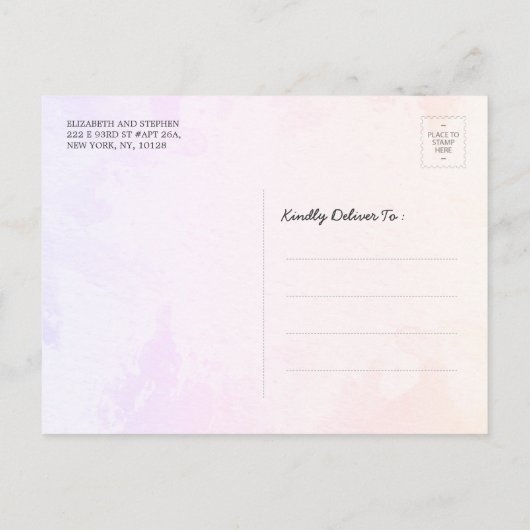 マゼンタの水葉色の結婚式日付の保存 ポストカード (裏面)