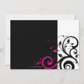 マゼンタの渦巻きアクセント付きブラック＆ホワイト 招待状 (裏面)