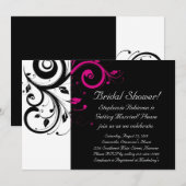 マゼンタの渦巻きアクセント付きブラック＆ホワイト 招待状 (正面/裏面)