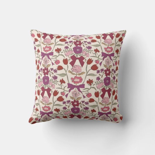 マゼンタの湾曲形と花形ボホ クッション (裏面)