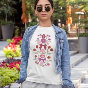 マゼンタの湾曲形と花 Tシャツ