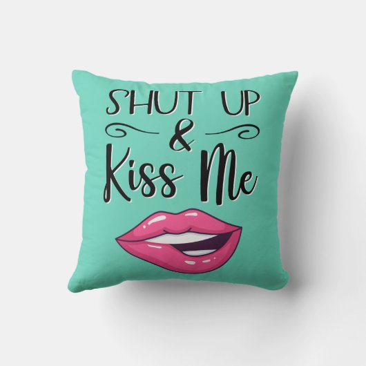 マゼンタの漫画の唇シャットアップ&キス私アクアマリン クッション (裏面)