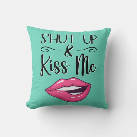 マゼンタの漫画の唇シャットアップ&キス私アクアマリン クッション (正面)