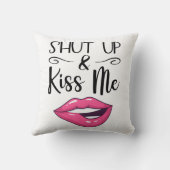 マゼンタの漫画の唇シャットダウン&キス私の白 クッション (裏面)