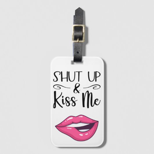 マゼンタの漫画の唇シャットダウン&キス私の白 ラゲッジタグ (正面縦)