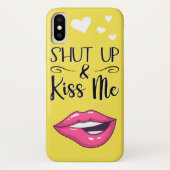 マゼンタの漫画の唇シャットダウン&キス私の黄色 Case-Mate iPhoneケース (裏面)