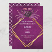 マゼンタの白い幾何学的な金の輝きのある海洋カニ 招待状 (正面/裏面)