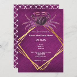 マゼンタの白い幾何学的な金の輝きの海洋カニ 招待状