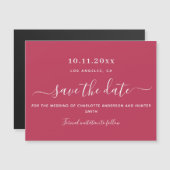 マゼンタの白い結婚式は日付マグネットを保存する マグネット招待状 (正面/裏面)